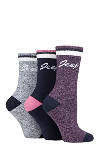 Jeep Ladies Performance Full Cushion Boot Socks Pack of 3 Navy/Rose/Cream 4-8