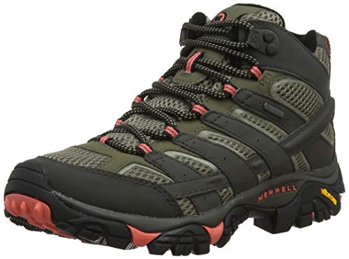 Merrell Women's Moab 2 Mid GTX Waterproof Walking Shoe, Beluga/Olive, 5