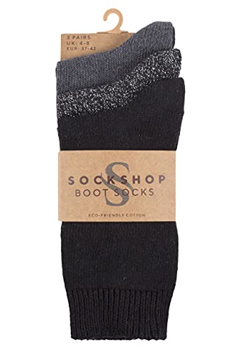 SockShop Ladies Plain Cotton and Lurex Boot Socks Pack of 3 Black 4-8