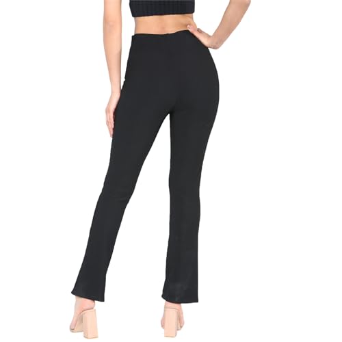 MyShoeStore Pack of 2 Ladies Bootleg Trousers Women Boot Cut High Rise Stretch Soft Finely Ribbed Pull On Nurse Carer Work Bottoms Elasticated Waist Pants Plus Big Size(Black, 18/29)