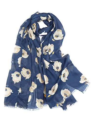 Claudia & Jason® Tulip Floral Print Scarf Shawl Wrap Large Flower Print Scarfs For Women (Blue)