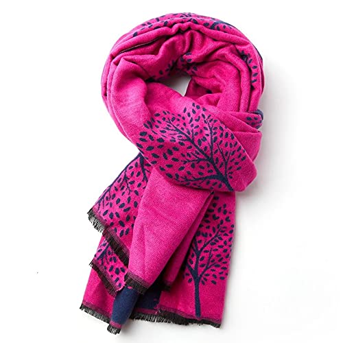 LilyRosa® Ladies Winter Scarf Mulberry Tree Print Design Grey Pink Blue Mustard Wrap (Navy Pink)