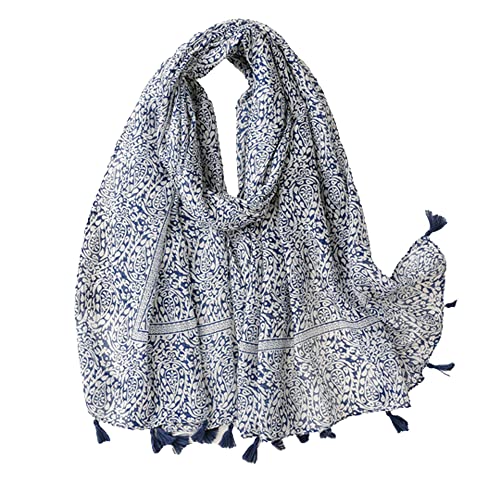 PERFECT&CHARM Women's Scarf Lady Light Soft Fashion Boho Style Scarves Wrap Shawl for All Season (White Blue)