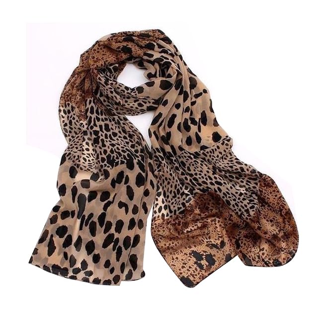 Vikenner Women's Long Scarf Soft Leopard Print Chiffon Silk Scarves Neck Scarf Shawl Stole Wrap Ladies Clothing Accessory