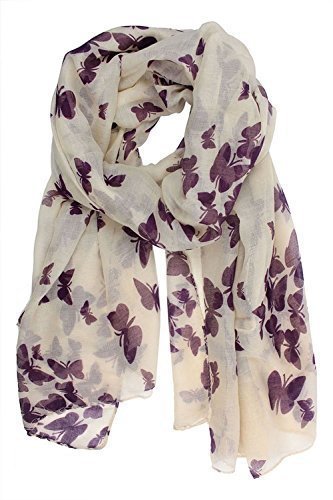 UK Seller!!! New Butterfly Print Ladies Celebrity Style Long Scarves Maxi Scarf, Stole, Wrap, Sarong, shawls. (Cream/Plum)