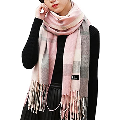 Winter Tartan Scarf - Women Plaid Blanket Scarves Warm Check Wraps British Style Ladies Wool Spinning Tassel Shawl Stole Scarfs UK