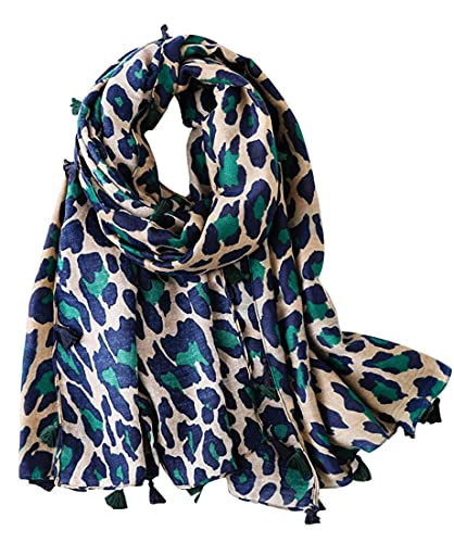 FAIRYGATE Tassel Scarf Animal Print Scarfs for Women Ladies Large Oversize Scarves Soft Leopard Fashion Everyday Green Shawl Wraps 19228