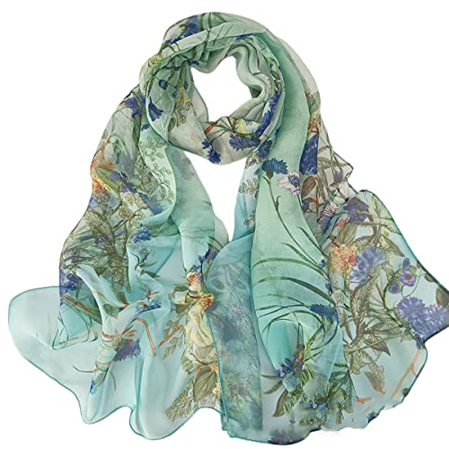 FAIRYGATE Scarves for Women UK Green Lightweight Ladies Scarfs Gifts Chiffon Neck Scarf with vibrant Multi-colour Flower Floral Print Shawl Wrap 51030