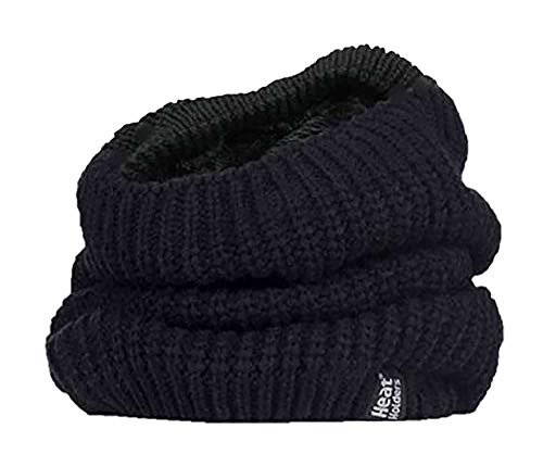 HEAT HOLDERS - Ladies Thick Winter Warm Fleece Lined Chunky Knit Thermal Neck Warmer (One Size, Black (Chunky))