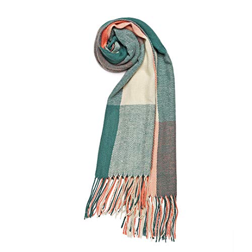 Oak & Tea Ladies Scarves Winter Warm Tartan Shawls Cashmere Feel Wraps, Scarf Gifts for Women (Green)