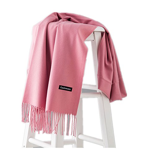Fashion Unisex Warm Super Soft Solid Pashmina Wrap Shawl Scarf for Women Men Lovers Wool fringed Long Shawl Gifts (Leather Pink)(Size: M)