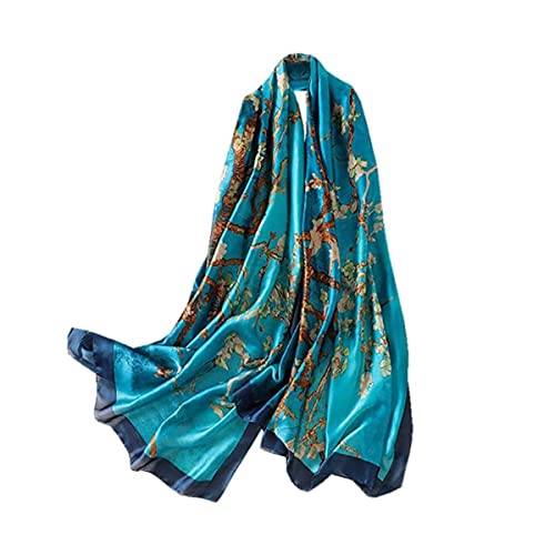 Trillion London® Spring Collection | Blue Floral 100% Silk Neck Scarf For Women | Ladies Lightweight Scarves | Shawl Wraps | Suitable for Daily Life, Gifting | Smooth Soft Finish | Size - 180cm*90cm