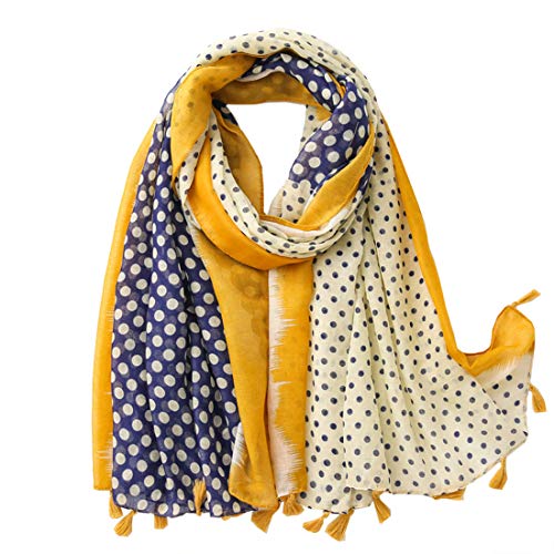 FAIRYGATE Yellow Scarf Women Lightweight Fashion Polka Dot Scarfs Viscose Wrap Large Oversized Long Ladies Scarves 0239