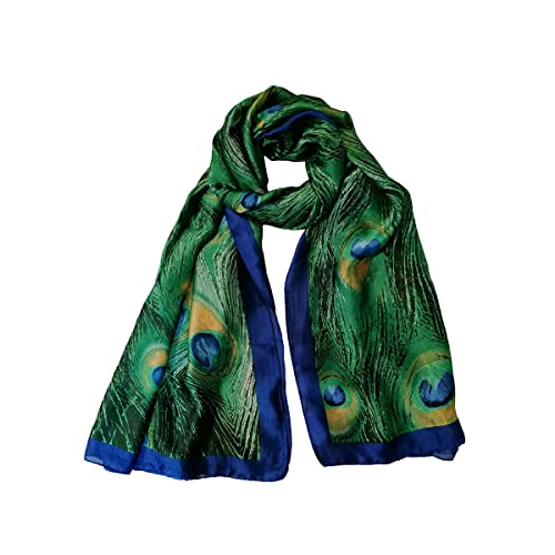 Trillion London® Spring Collection | Peacock Print 100% Silk Neck Scarf For Women | Ladies Lightweight Scarves | Shawl Wraps | Suiutable for Daily Life, Gifting | Smooth Soft Finish| Size - 180cm*90cm