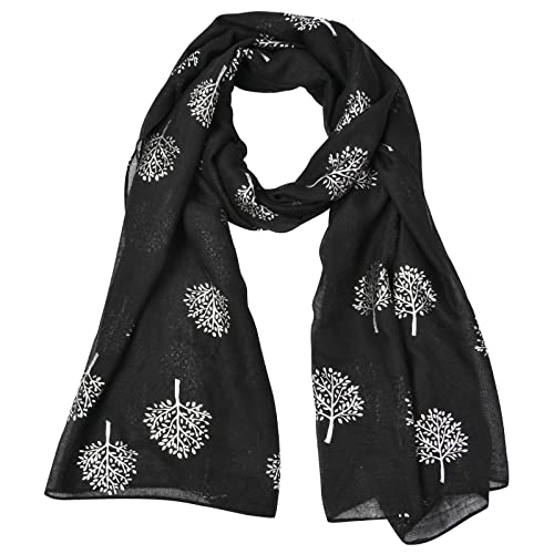 URAQT Womens Scarf, Solid Color Silver Foil Print Scarves, Four Seasons Shawl Stole Wrap, Long Large Soft Cotton Turban for Women and Men, Ladies Clothing Accessory (Black)