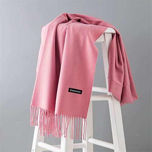 Fashion Unisex Warm Super Soft Solid Pashmina Wrap Shawl Scarf for Women Men Lovers Wool fringed Long Shawl Gifts (Leather Pink)(Size: M)