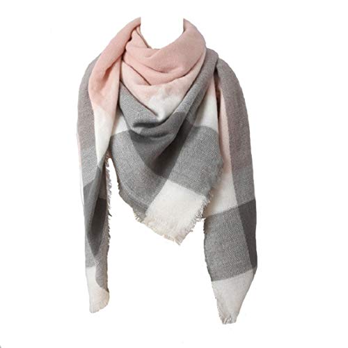 Winter Warm Scarfs Women Shawl Scarf Ladies Plaid Blanket Tartan Scarf Color Block Style with Tassel,140 * 140cm Pink
