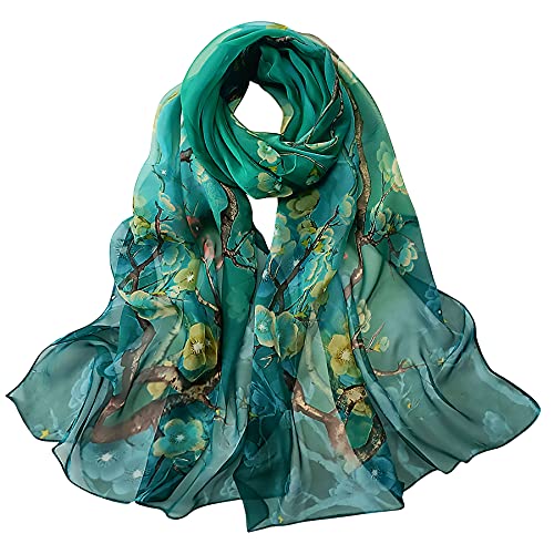 BLURBE Floral Print Chiffon Scarf - Lightweight Scarf Ladies Floral Chiffon Scarfs Women for Spring Autumn (Green)