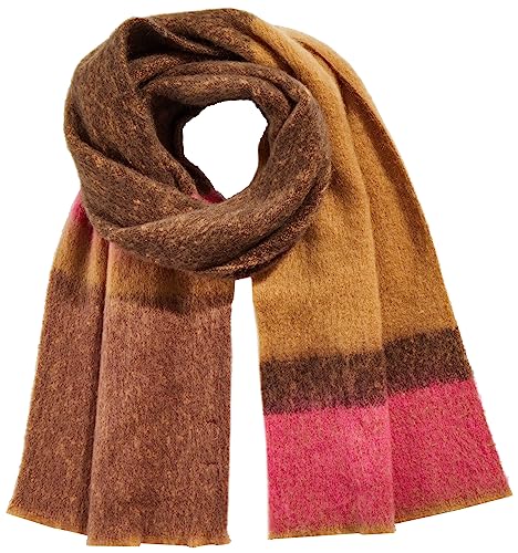 Amazon Essentials Women's Brushed Textured Scarf, Neon Pink/Dark Chestnut Brown, One Size