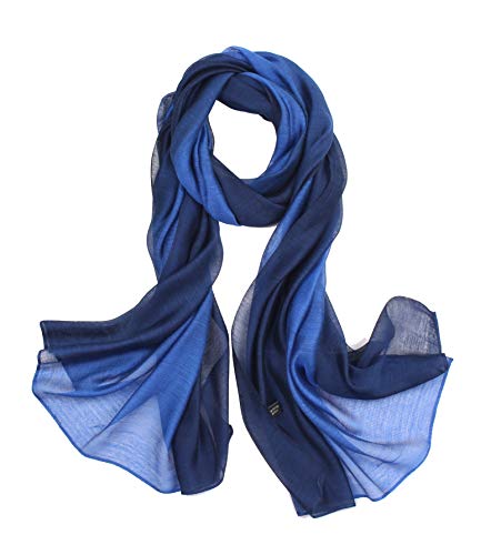 Scarf for Women Cotton Silk Scarves Elegant Gradient Color Lightweight Fashion for Spring Winter Scarves Shawl Wraps (Blue)