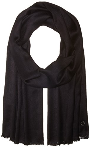 Calvin Klein Women's Ck Logo Satin Feel Lightweight Pashmina Fashion Scarf, Black Solid, One Size