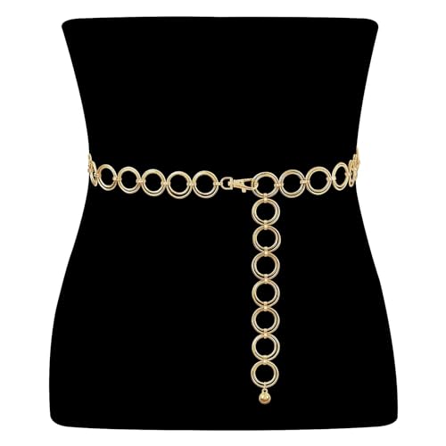 JZTRADING Gold Belt Metal O-ring Chain Belts For Women Adjustable Ladies Waist Chain Belts For Dresses Jeans