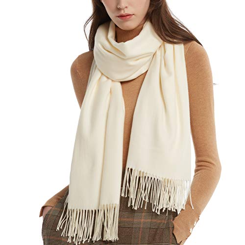 FURTALK Womens Cashmere Scarf Pashmina Shawl Wraps 78"x28" Extra Large Cashmere Scarves for Winter (Cream, One Size)