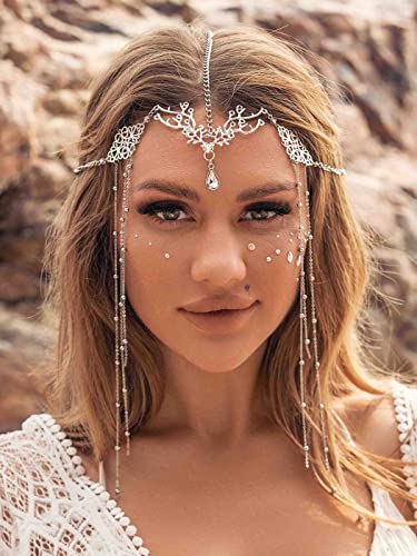 Boho Crystal Head Chain: Bridal Tassel Headpiece