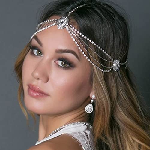 Silver Crystal Bridal Head Chain with Tassel