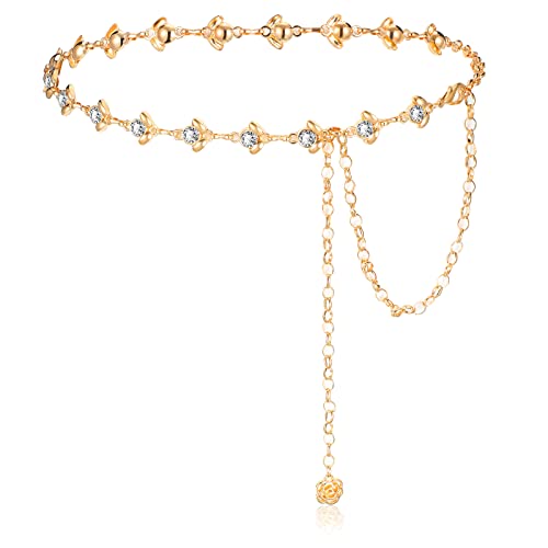 Women's Crystal Rhinestone Chain Belt, 47" - Gold