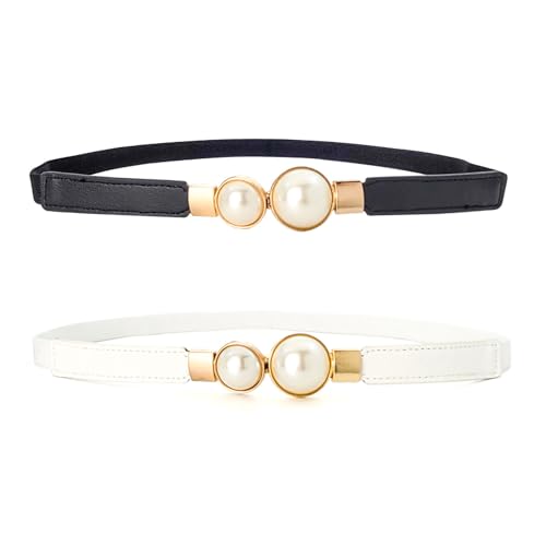 Retro Vintage Skinny Elastic Waist Belt - 2PCS (White/Black)