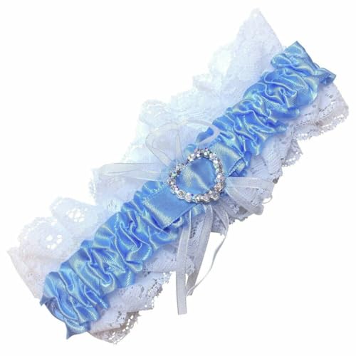 Blue and White Lace Garter with Crystal Heart