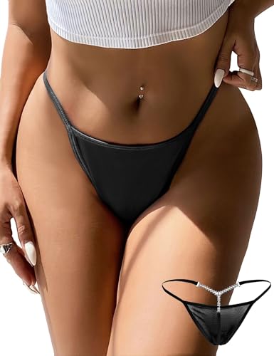 Vintage Rhinestone Pendant Thong Panties for Women