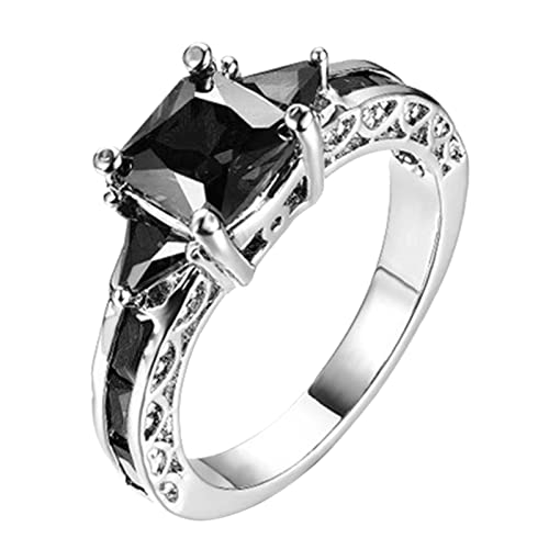Clode Engagement Rings for Women, Reative Fashion Black Zircon Jewelry Lady Engagement Ring Alloy Ring Size 5 To 11 For Men Women Valentine Day Birthday Gifts for Her Silver_Size:5