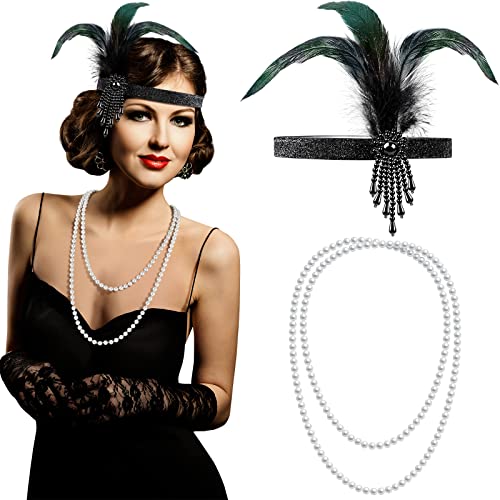 1920s Flapper Accessories Set with Pearl Jewelry