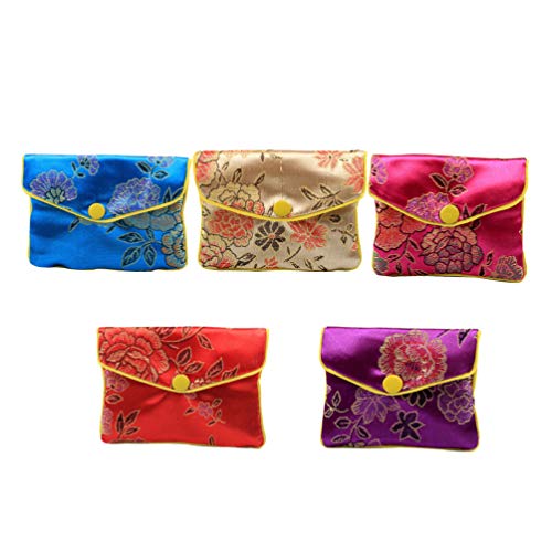 NUOBESTY 12pcs Jewelry Purse Pouch Gift Bags Chinese Silk Style Brocade Embroidered Bag Coin Pouch with Zipper for Women Girls Size S