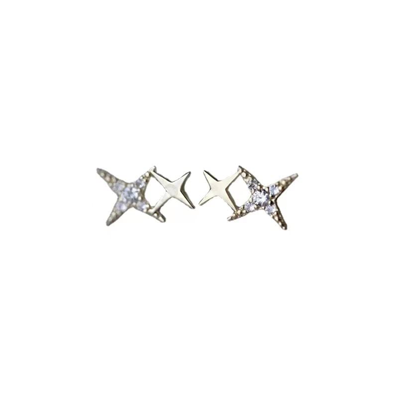 Sterling Silver Crystal Star Stud Earrings - Retro Chic