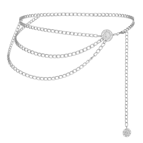 Multilayer Metal Waist Chain: Cute Adjustable Silver Belt