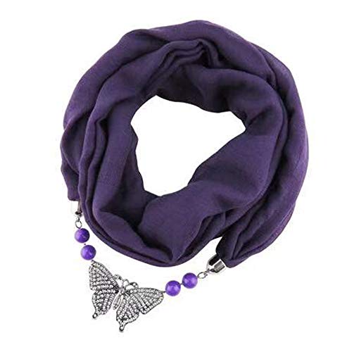 Purple Butterfly Pendant Infinity Scarf for Chic Ladies