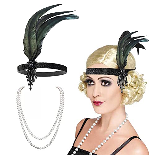 1920s Flapper Accessories Set: Headband & Necklace (2 Pack)