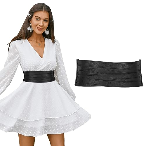 Women's Retro Stretchy Leather Waist Belt, Black