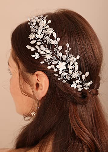 Silver Flower Crystal Pearl Headband - Vintage Hair Accessories