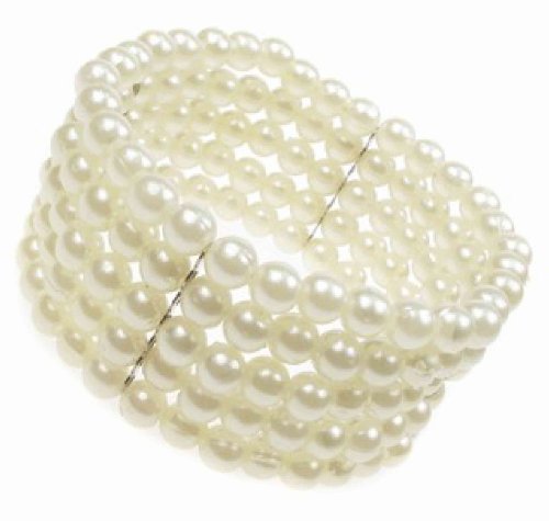 Stretch Pearl Bead Corsage Cuff Bracelet - 5 Row