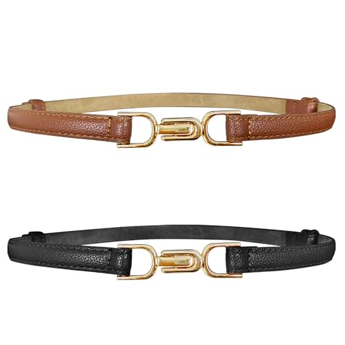 Adjustable Skinny Leather Belts for Women - Black/Brown