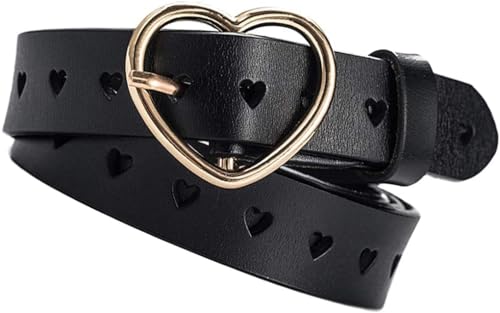 Women's Black Heart Pin Buckle Leather Belt