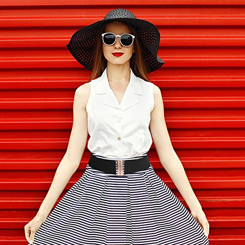 Retro Elastic Wide Waist Belt with Flat Buckle