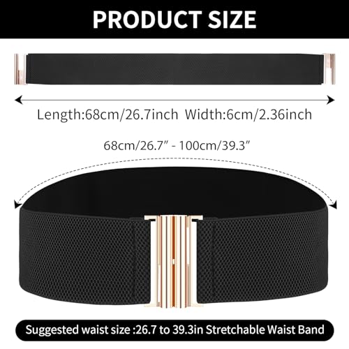 Retro Elastic Wide Waist Belt with Flat Buckle
