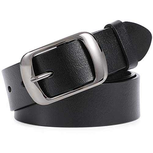 JASGOOD Women's Black Leather Fashion Belt with Solid Pin Buckle