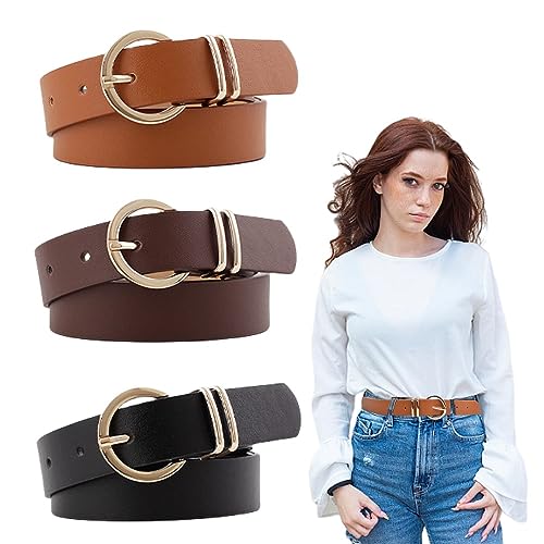 3-Pack Women's Fashion Leather Belts - Vintage/Retro Style