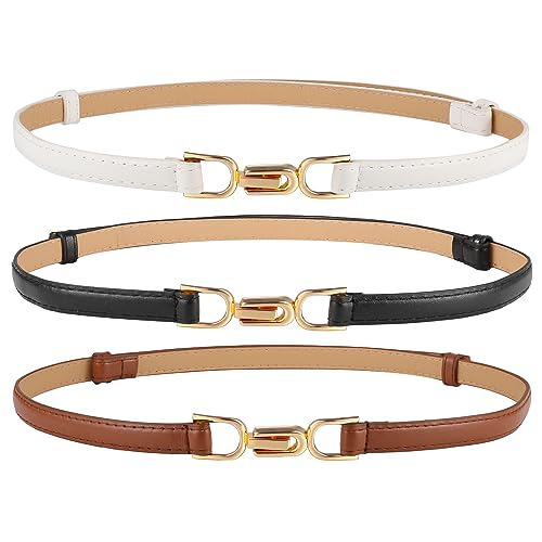 Vintage Skinny Leather Waist Belt for Dress, Jeans